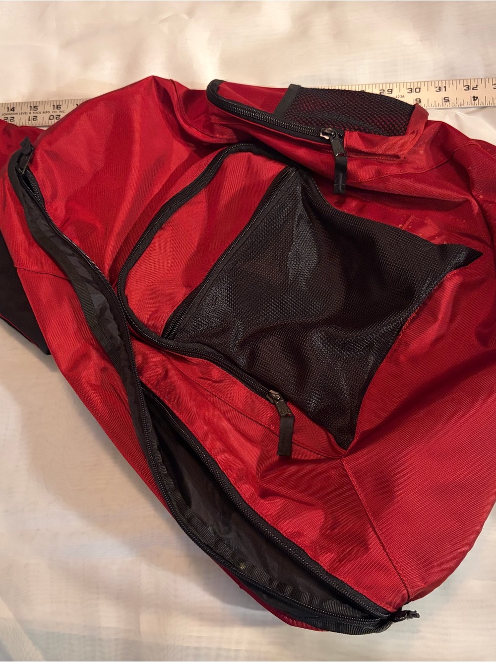GAP Red Duffel Bag with Black Trim and Mesh Pocket